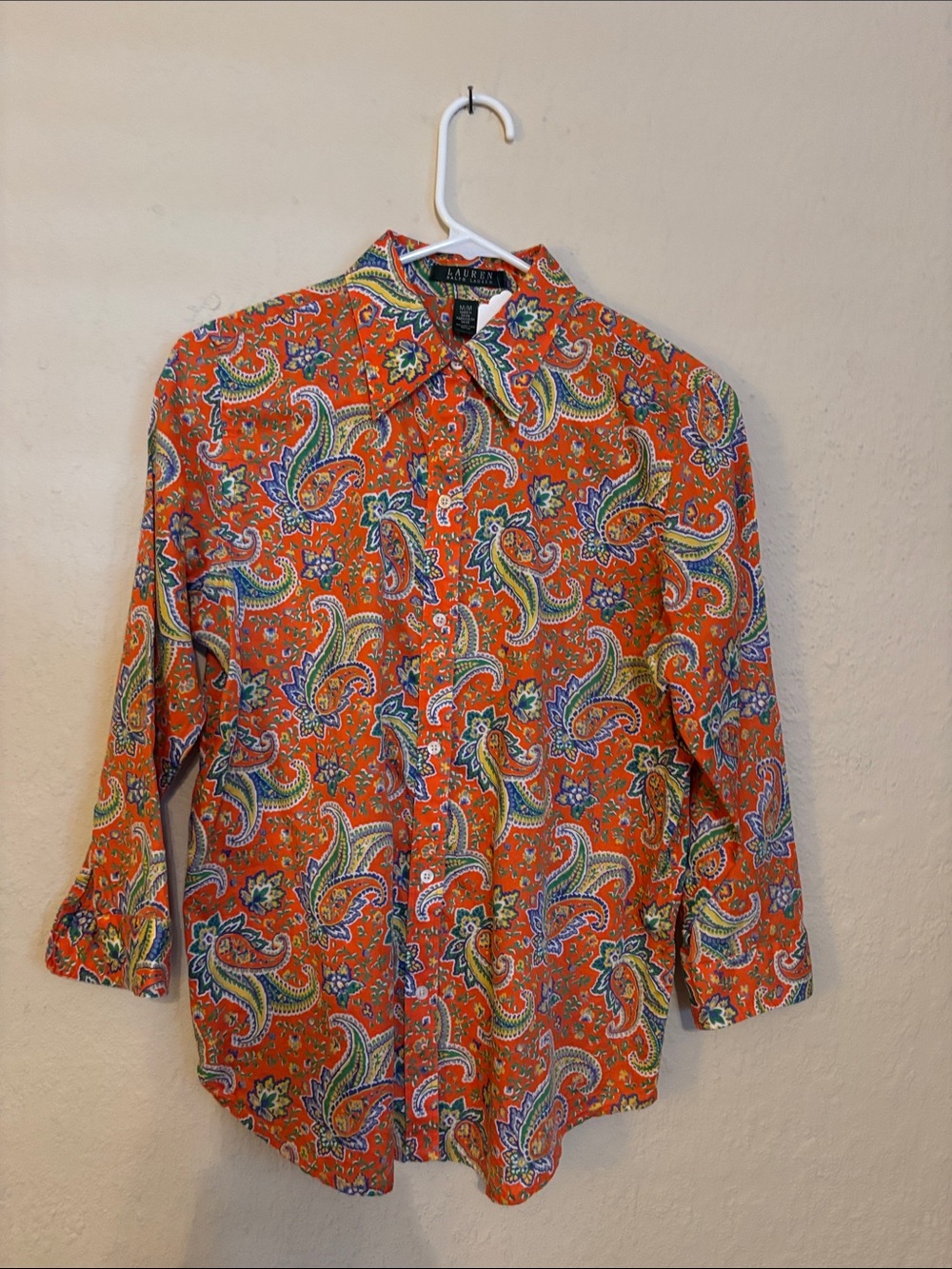 Lauren Ralph Lauren Orange Paisley Print Button-Down Shirt - women’s